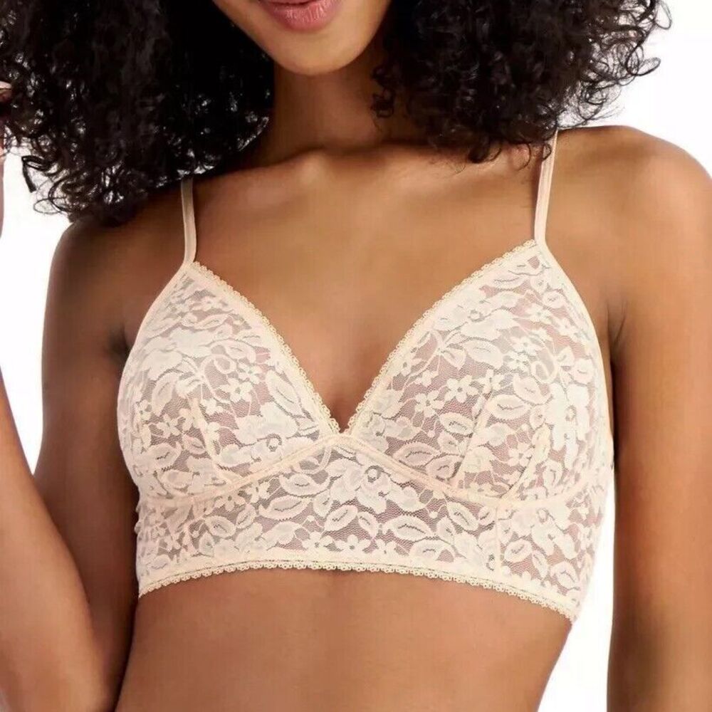 *50off3* NWT INC Longline Lace Bralette M Almond Latte Stretch Sheer Floral